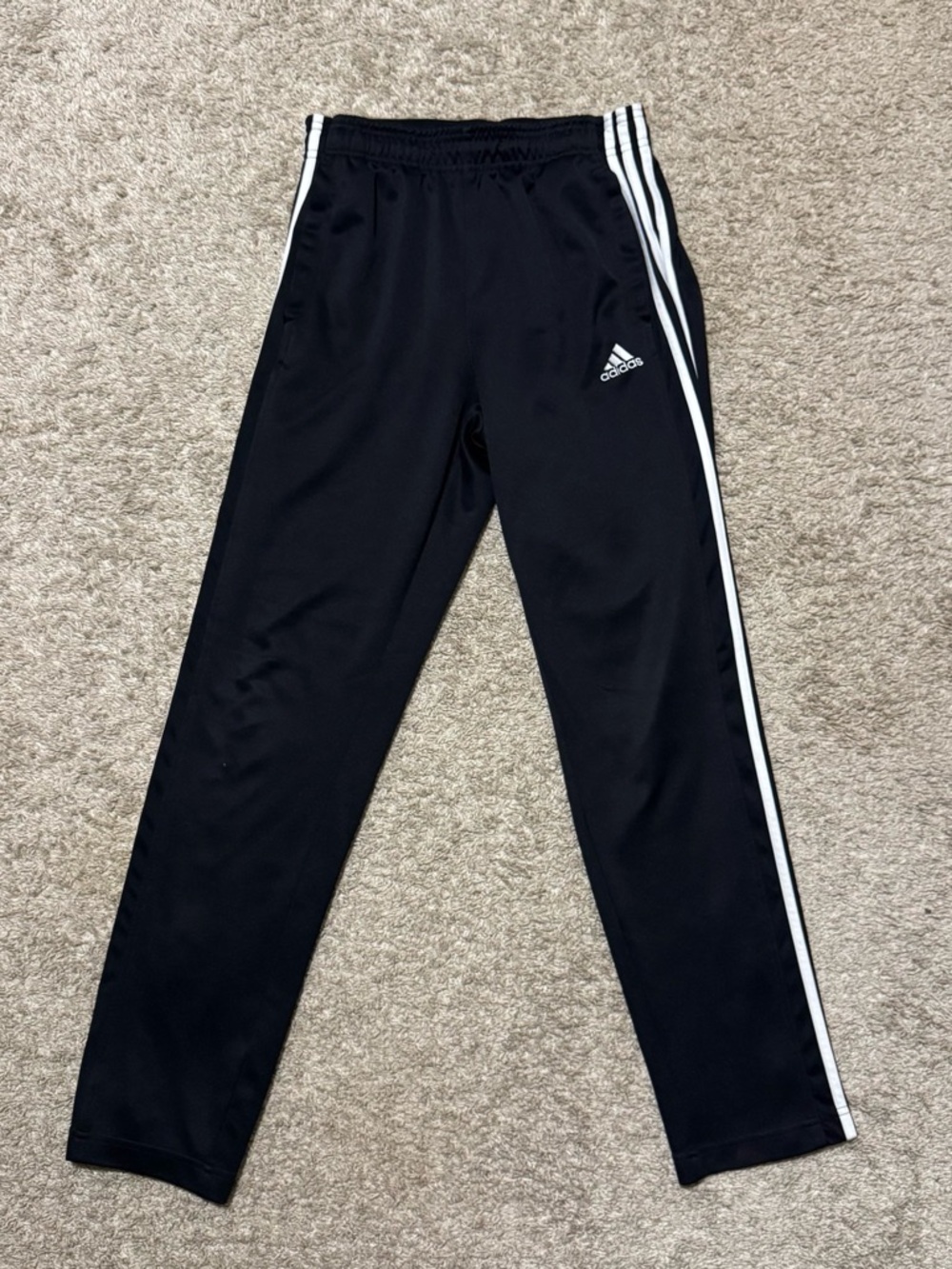 Adidas Black 3-Stripe Track Pants Zip Ankle Athletic Joggers
